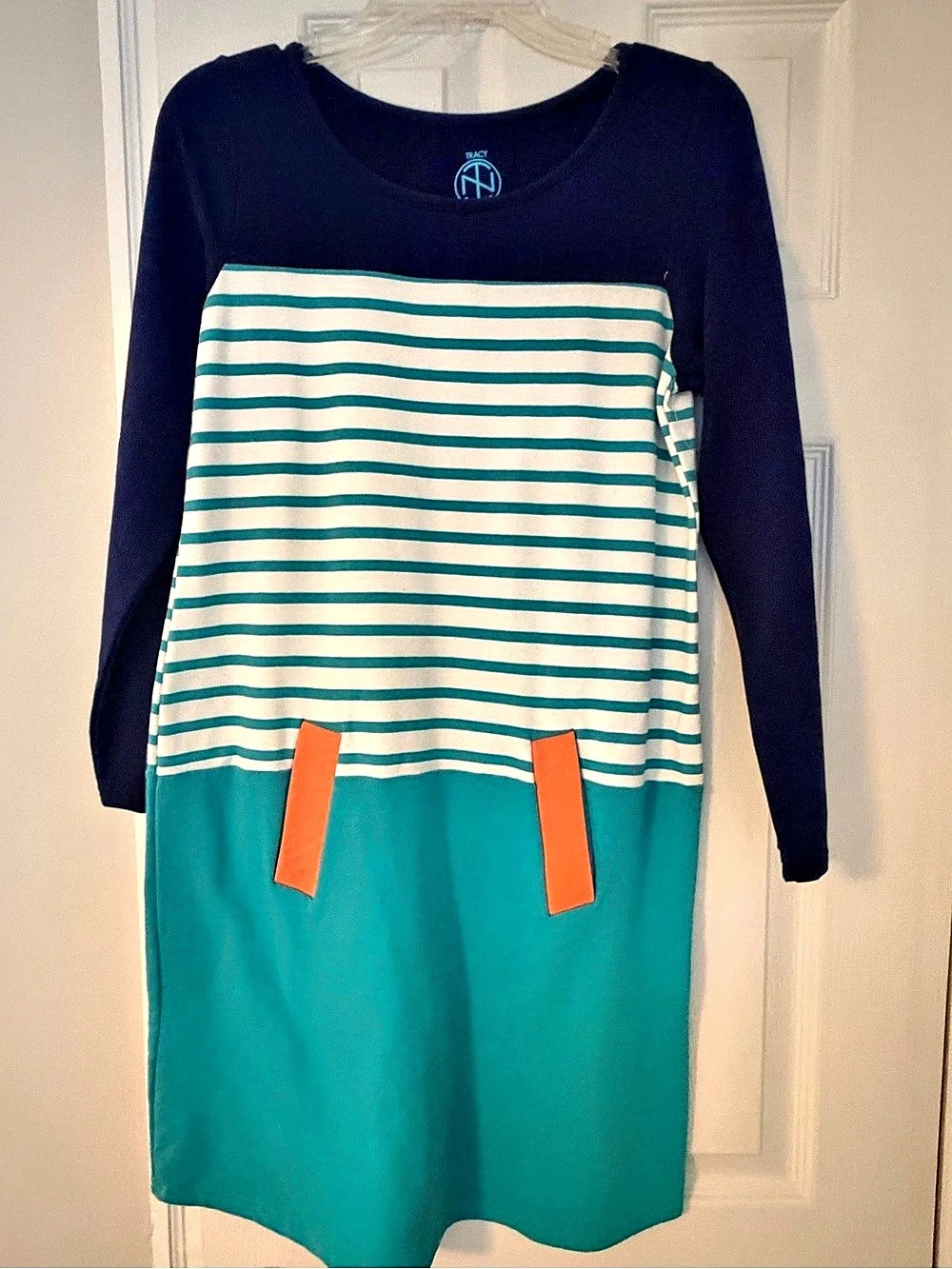 Tracy Negoshian Striped Mini Dress in Blue & Green Small